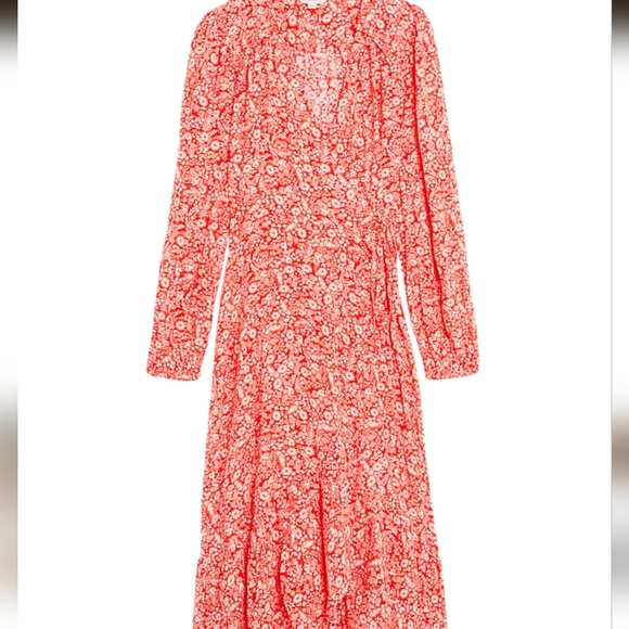 Per Una V Neck Wrap Ditzy Print Floral Red Long Sleeve Midi Dress Size 10 - Picture 2 of 12